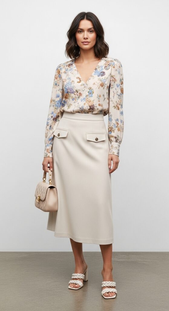 High-Waisted Skirt and Blouse Combo