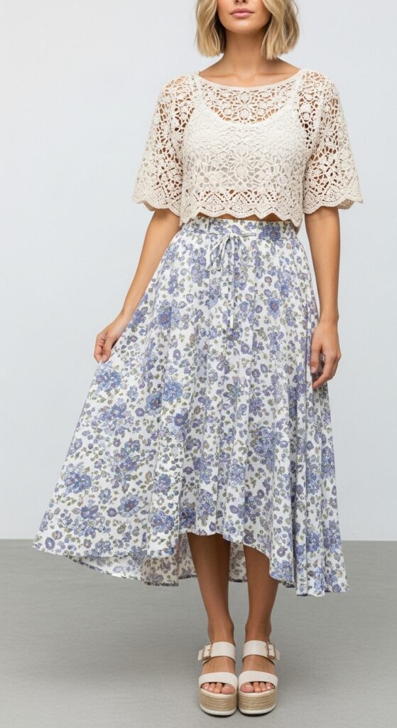 High-Waisted Skirt and Crochet Top
