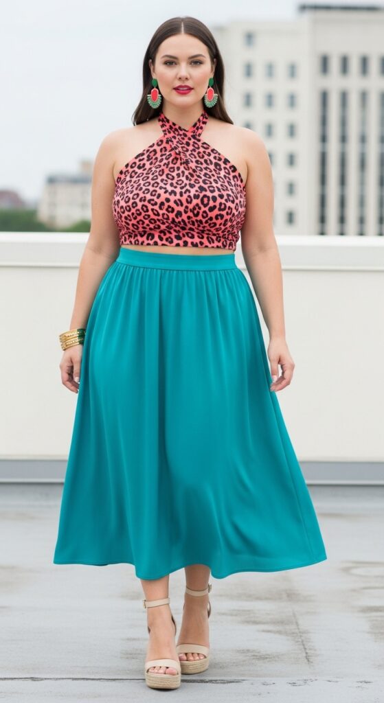 High-Waisted Skirt and Halter Top
