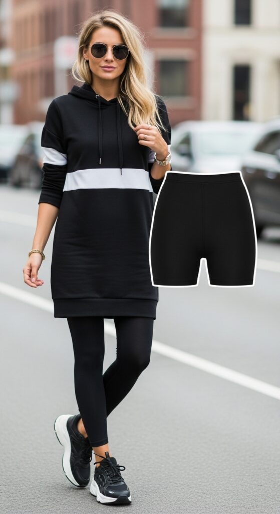 20 Stylish Biker Shorts Outfits That'll Make You Feel Effortlessly Chic 21 Hoodie Dress and Biker Shorts