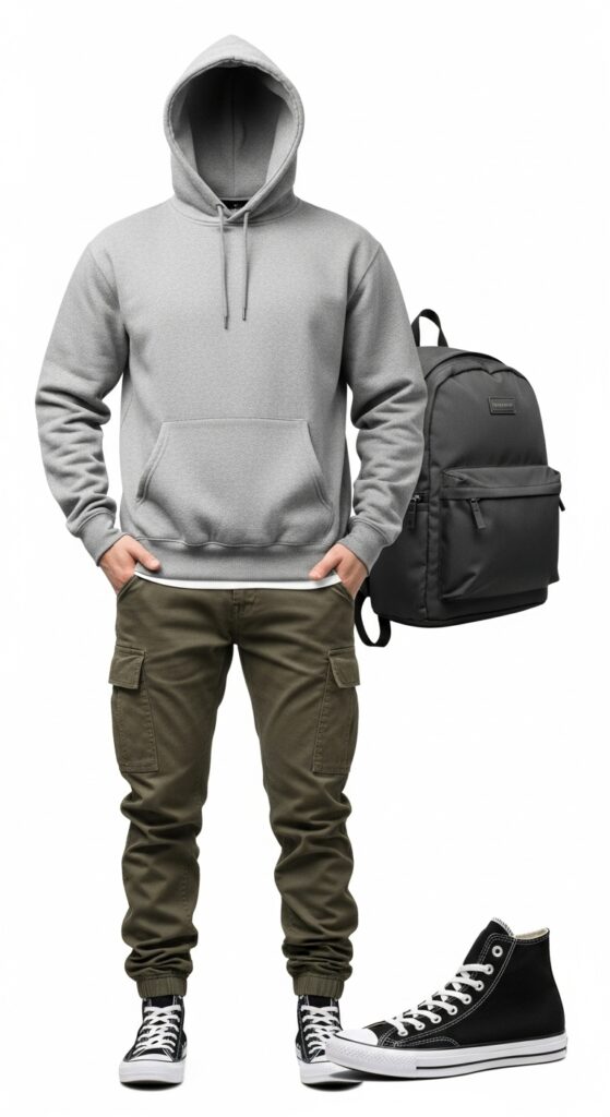 24 Trendy Converse Sneaker Outfits for Every Vibe 9 Hoodie and Cargo Pants