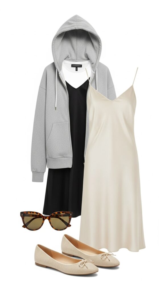 20 Stylish Flat Shoe Outfits to Inspire Your Wardrobe 22 Hoodie and Slip Dress
