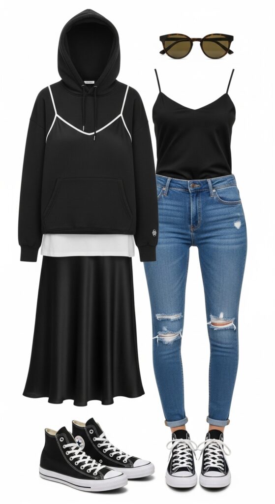 24 Trendy Converse Sneaker Outfits for Every Vibe 26 Hoodie and Slip Skirt