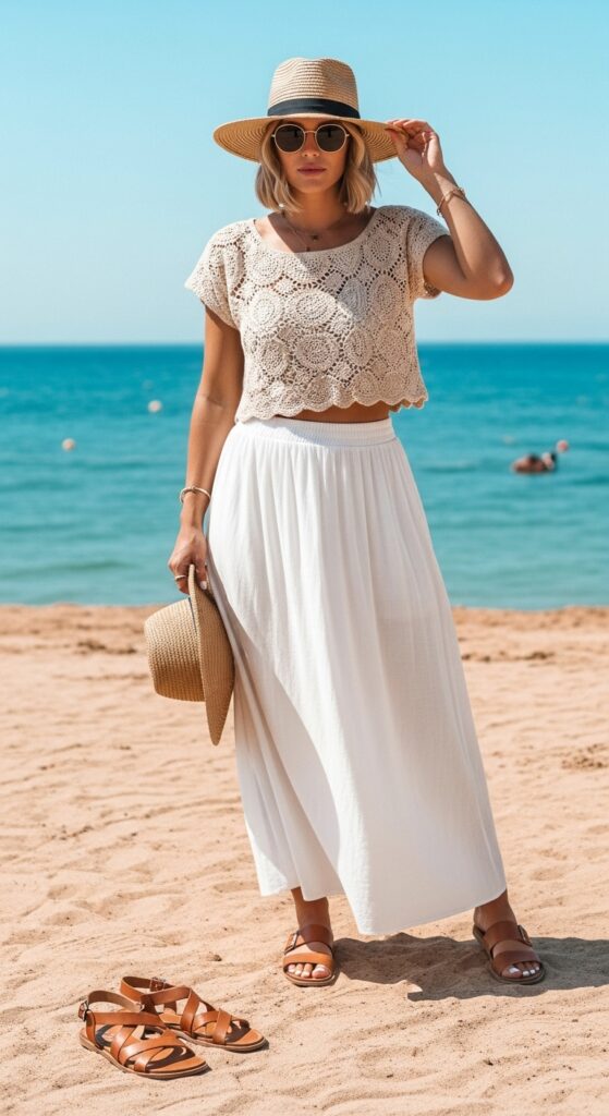 Ibiza Beach Crochet Crop Top & Flowy Skirt