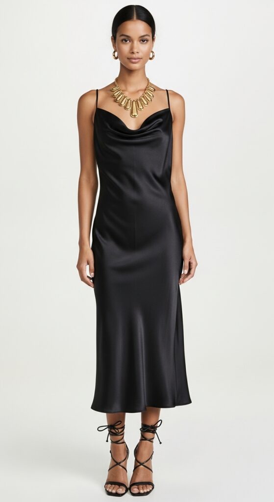 Island Night Out Black Satin Slip Dress & Statement Necklace