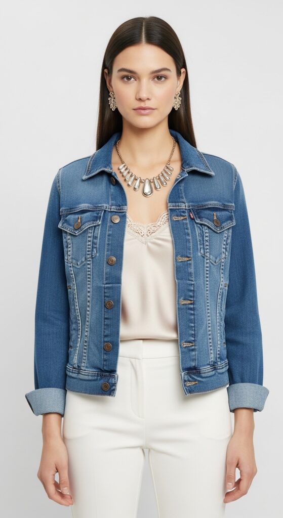 18 Chic and Fresh Jean Jacket Outfits to Elevate Your Wardrobe 20 Jean Jacket Over a Silk Camisole