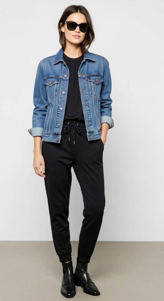 18 Chic and Fresh Jean Jacket Outfits to Elevate Your Wardrobe 14 Jean Jacket with Black Pants