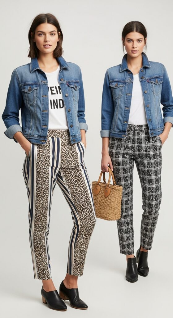18 Chic and Fresh Jean Jacket Outfits to Elevate Your Wardrobe 18 Jean Jacket with Patterned Pants