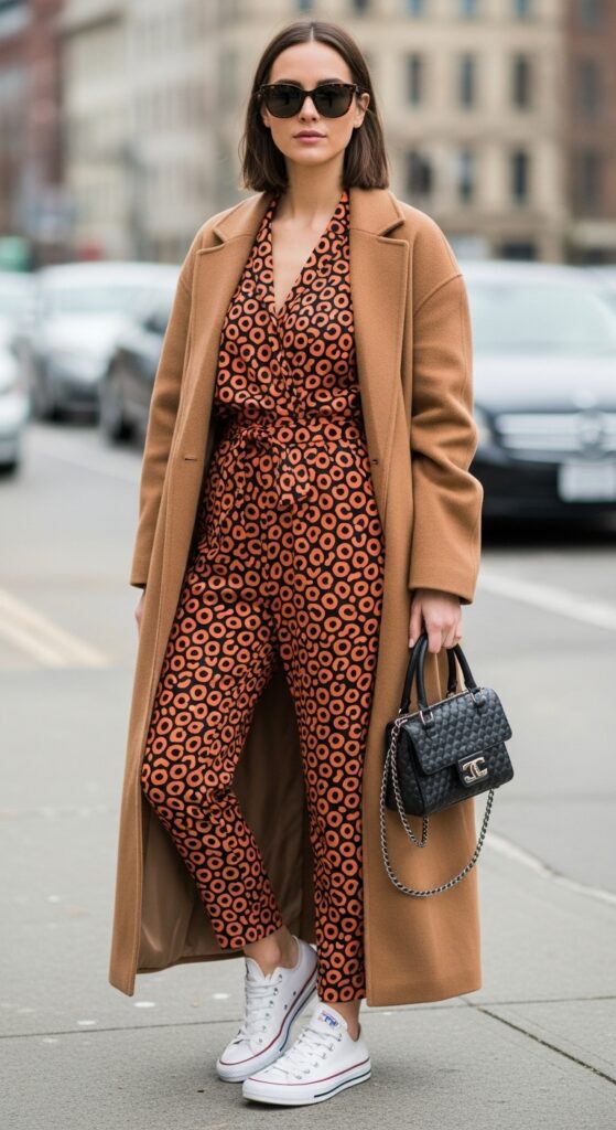 24 Trendy Converse Sneaker Outfits for Every Vibe 15 Jumpsuit and Long Coat