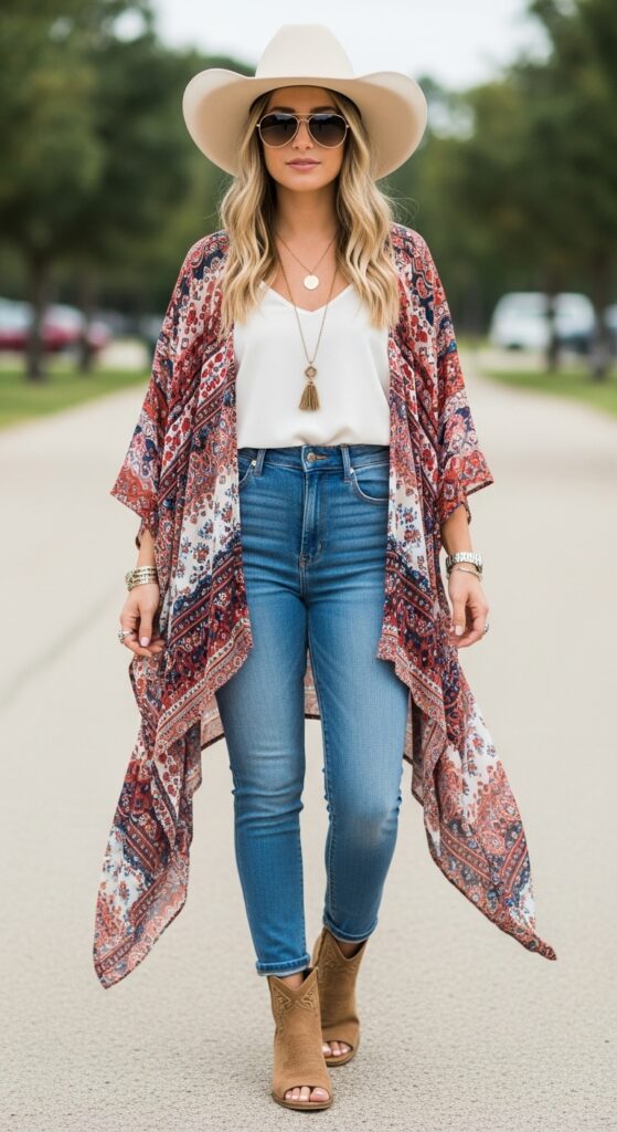 Kimono and High-Waisted Pants
