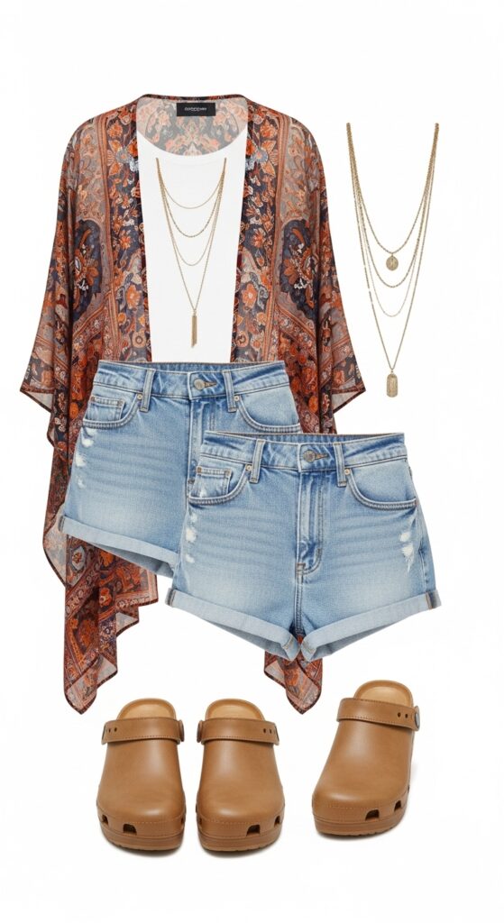 Kimono and High-Waisted Shorts