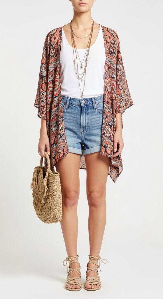 Kimono and High-Waisted Shorts