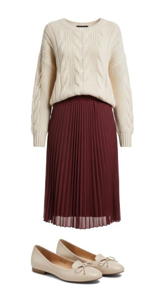 22 Chic Knitted Sweater Outfit Ideas You Need to Try 3 Knitted Sweater + Pleated Skirt