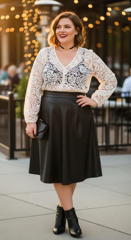 Lace Top and Leather Skirt