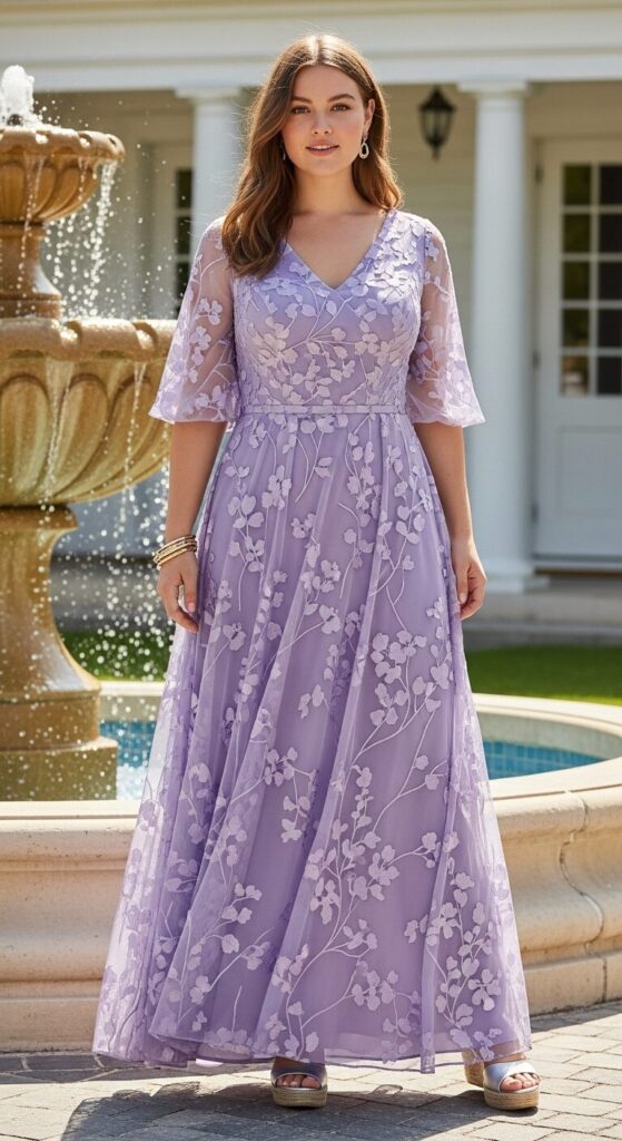 12 Plus Size Floral Chiffon Spring Wedding Guest Dresses 12 Lavender Chiffon Gown for Formal Weddings