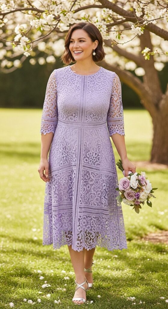 Lavender Lace Overlay Midi Dress for Outdoor Ceremonies