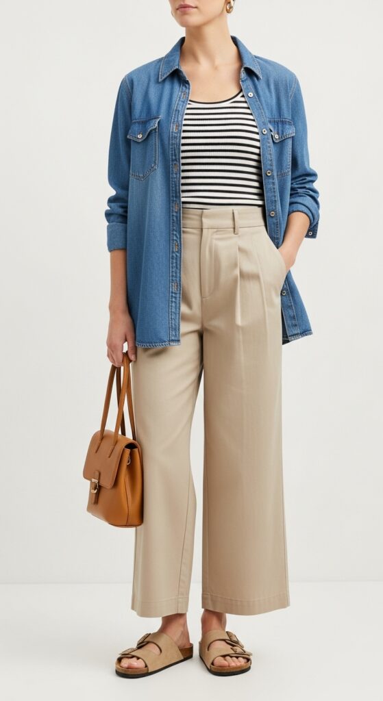 23 Spring Outfits for 2025 That Will Refresh Your Wardrobe 15 Layered Denim and Beige for a Relaxed Vibe