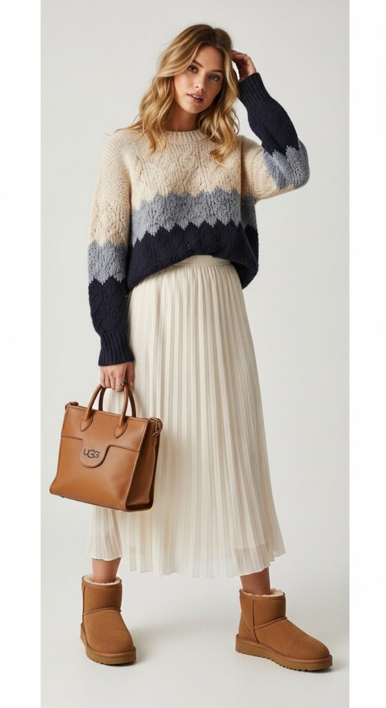 Layered and Trendy UGG Boots + Midi Skirt