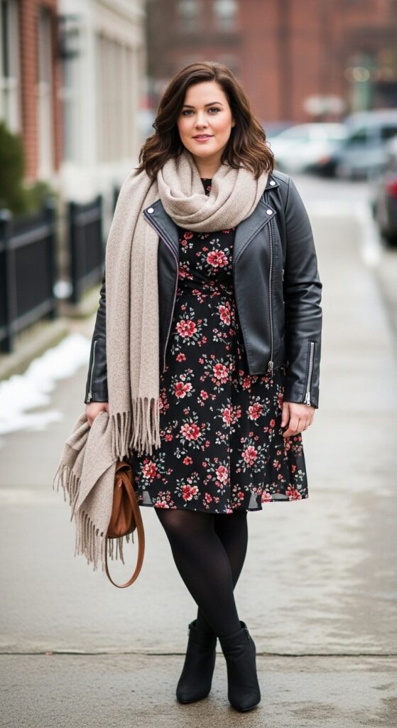 Leather Jacket & Floral Dress