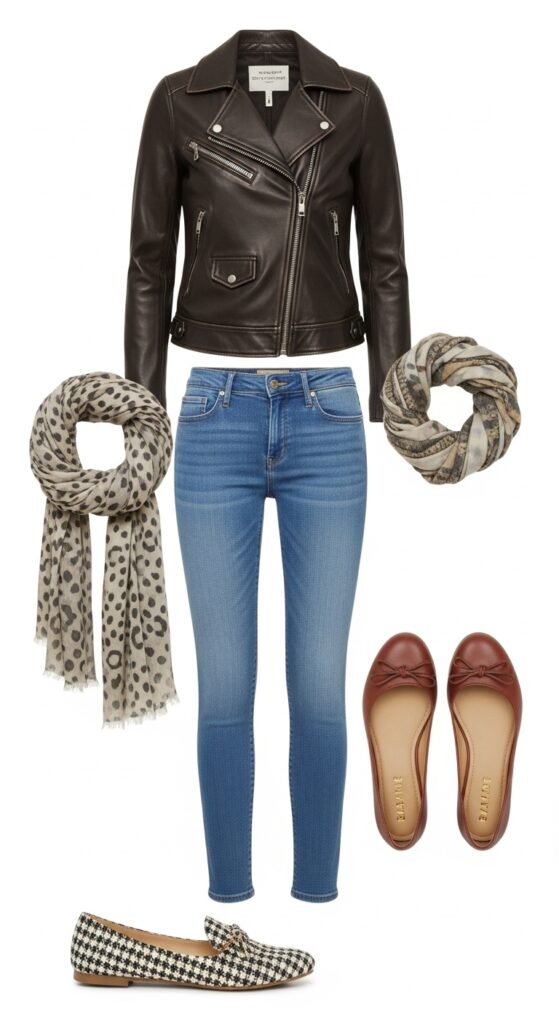 20 Stylish Flat Shoe Outfits to Inspire Your Wardrobe 7 Leather Jacket and Skinny Jeans