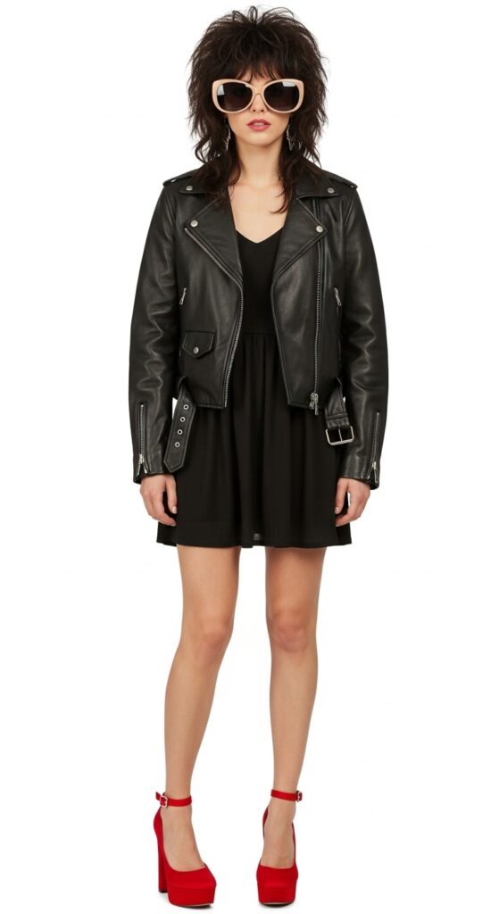 What to Wear to a Journey Concert: 18 Fashionable Outfit Ideas for the Ultimate Concert Experience 7 Leather Jacket with Mini Dress