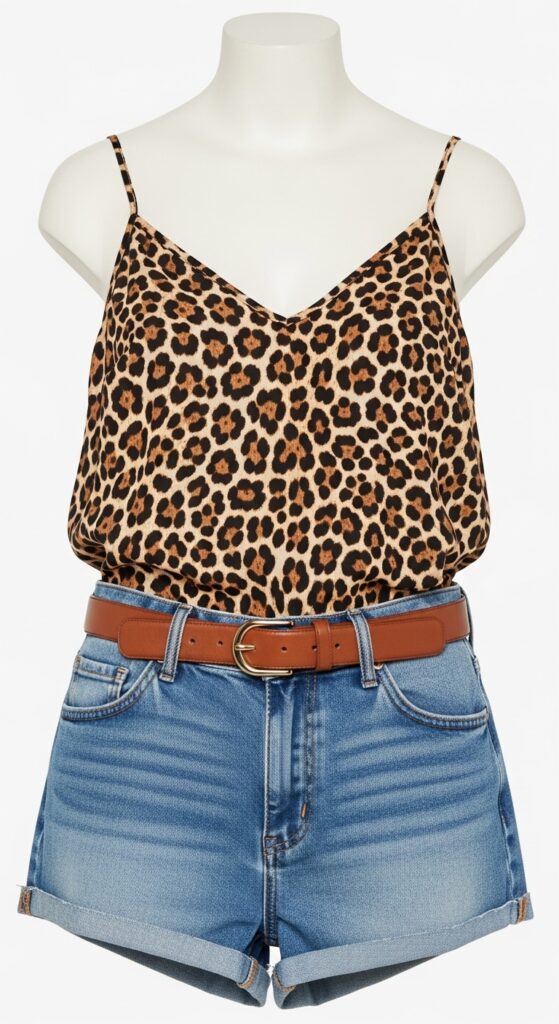 21 Stylish Denim Shorts Outfit Ideas 4 Leopard Print and Denim