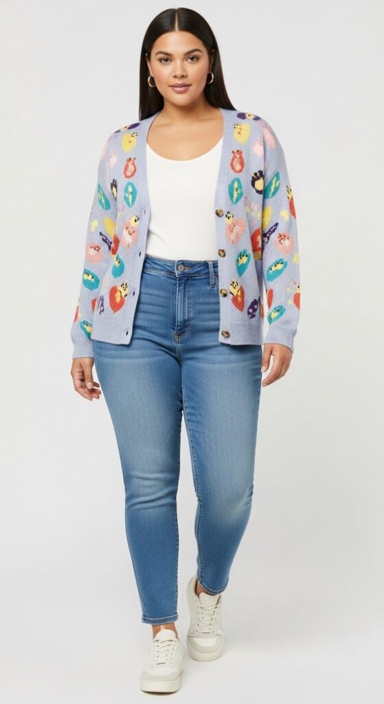 7 Plus Size Early Spring Outfits Your Wardrobe Must Have 3 Lightweight Cardigan & High-Waisted Jeans