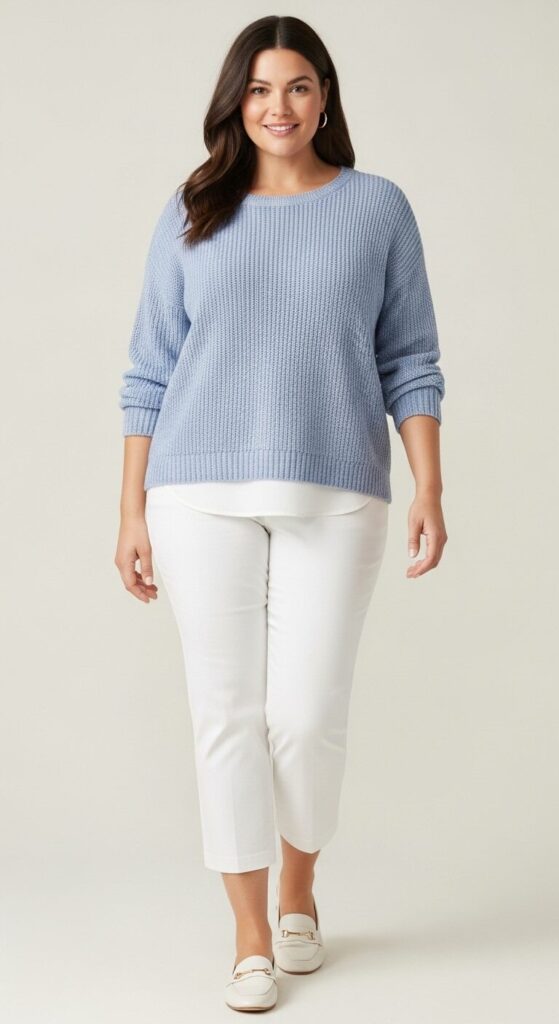 7 Plus Size Early Spring Outfits Your Wardrobe Must Have 9 Lightweight Knit Sweater & Cropped Pants