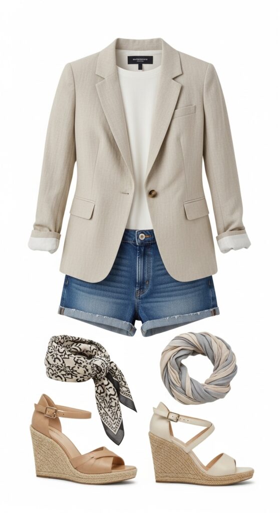 Linen Blazer and Denim Shorts