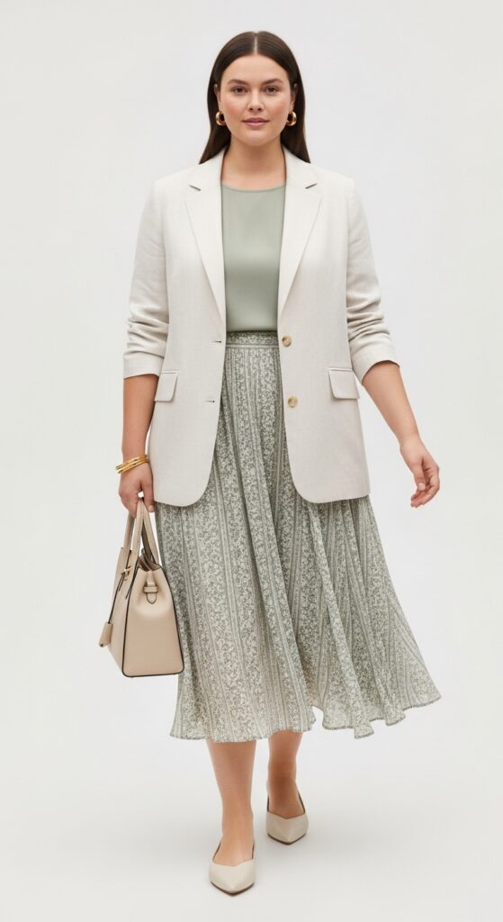 Linen Blazer and Midi Skirt