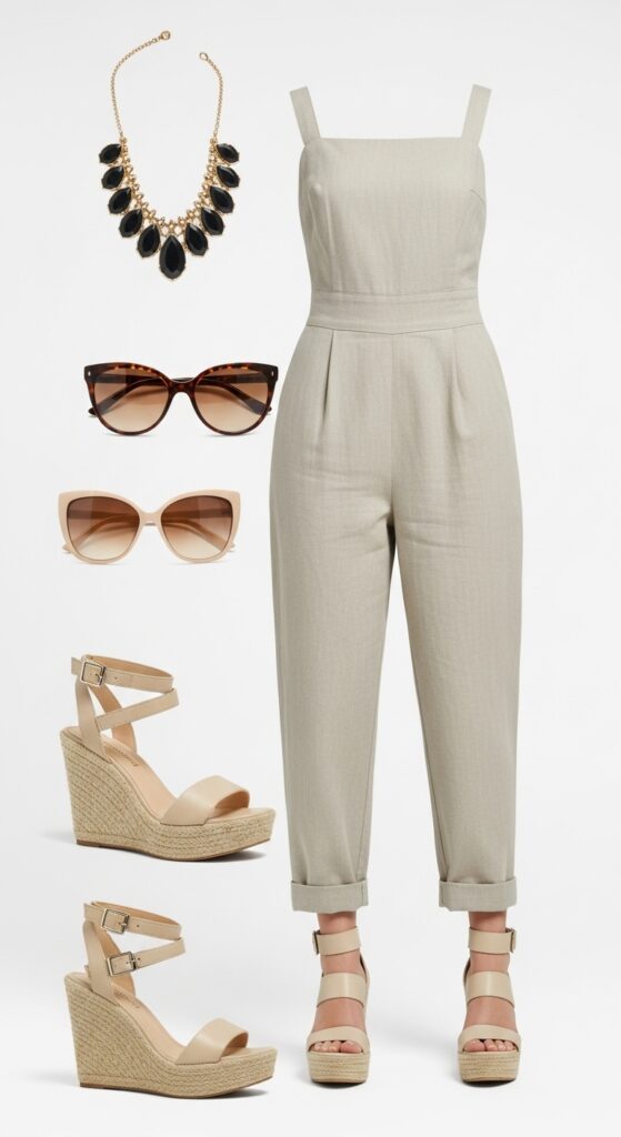 Linen Jumpsuit and Statement Necklace