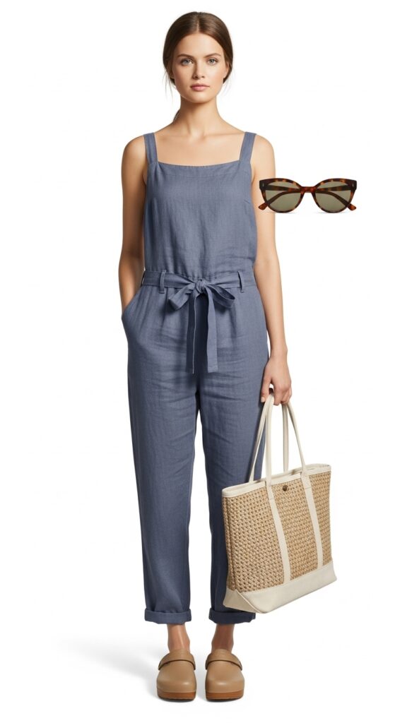 Linen Jumpsuit and Sunglasses