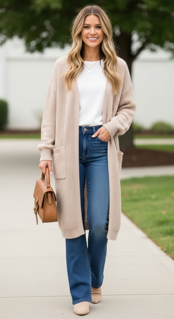 Long Cardigan and Bootcut Jeans