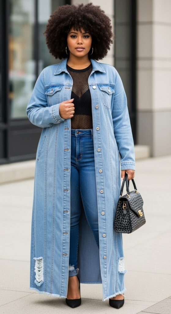24 Plus Size Casual Winter Fashion Outfits That Celebrate Your Curves 8 Long Fall Denim Coat