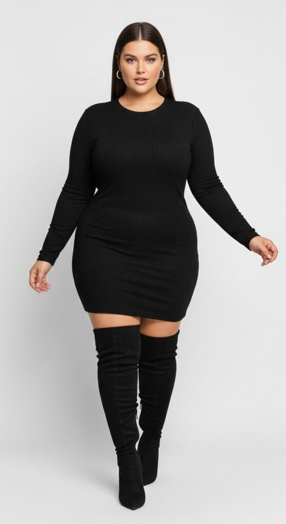 Long-Sleeve Bodycon Dress and Thigh-High Boots