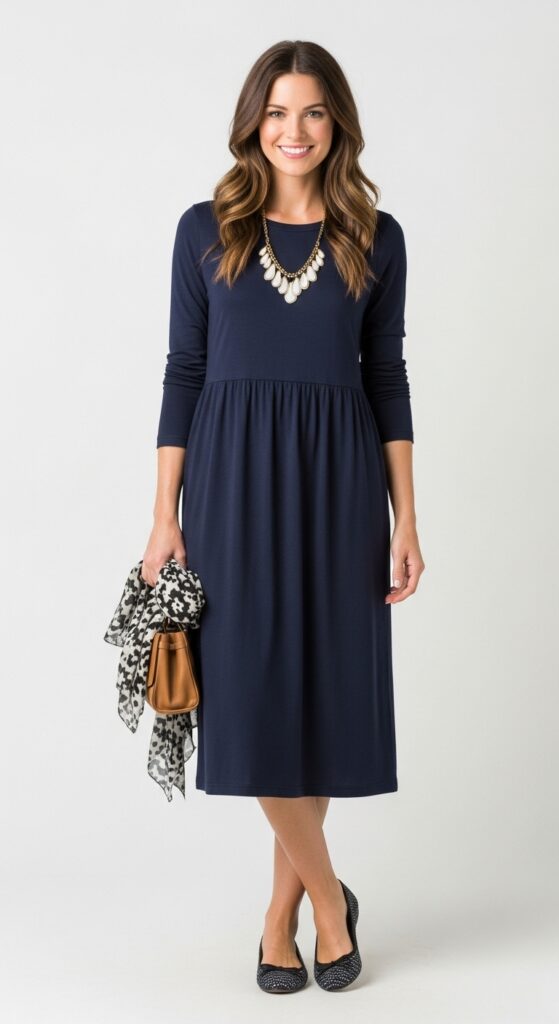 Long-Sleeve Dress and Flats