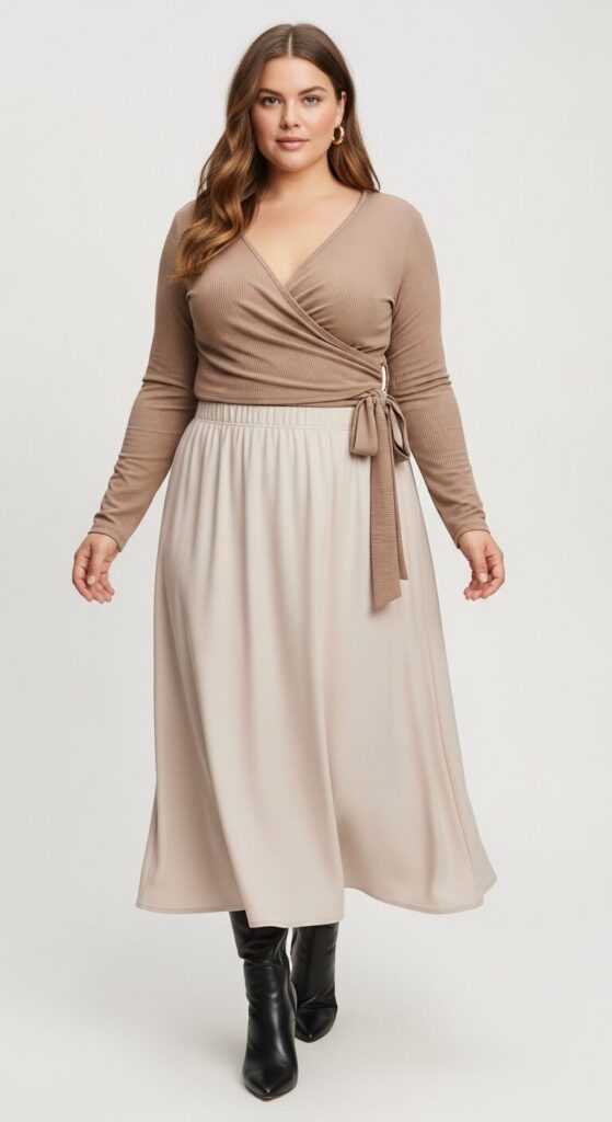 Long-Sleeve Wrap Top & Midi Skirt