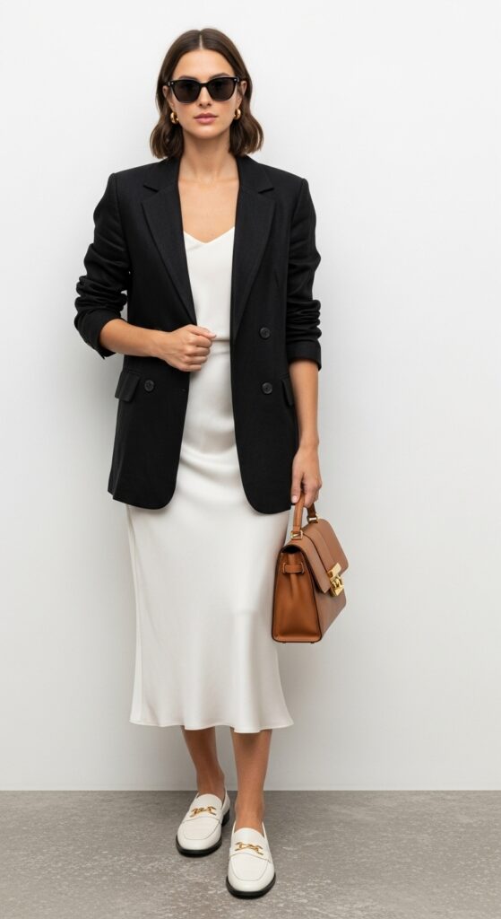 Madrid Chic Black Blazer & Slip Skirt