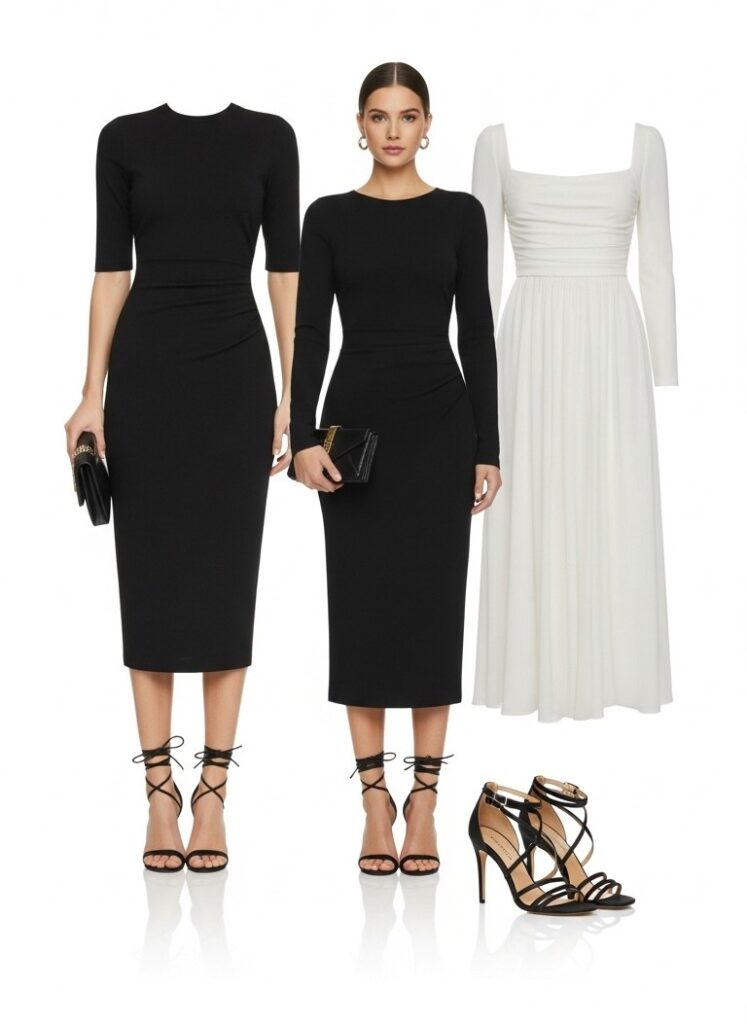 Madrid Night Black Midi Dress & Heels