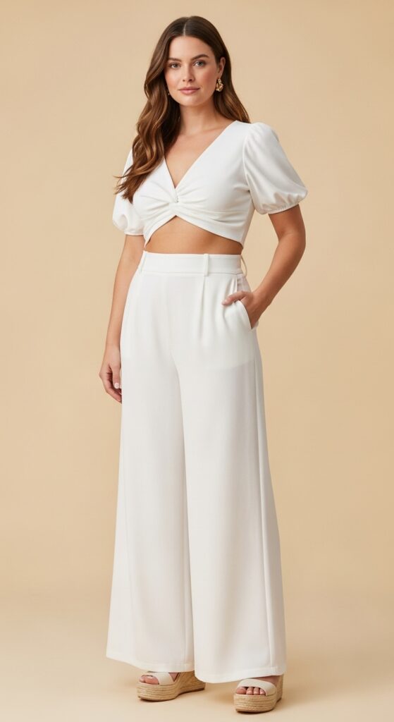 Marbella Luxury White Crop Top & Wide-Leg Pants
