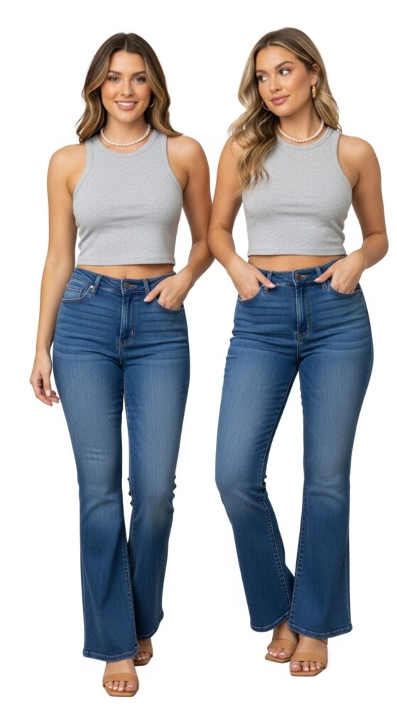 18 Flare Jeans Outfits for U.S. Women in 2025 5 Market Stroll Gray Crop Tank & Blue Flares
