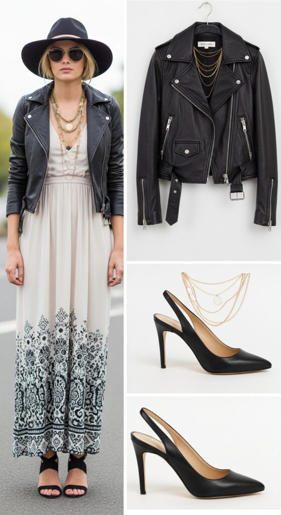 Maxi Dress and Leather Jacket