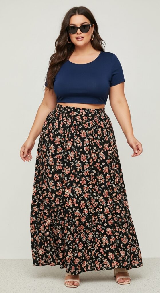 12 Plus-Size Summer Outfits That Flatter Your Curves and Tummy 8 Maxi Skirt and Crop Top Effortlessly Stylish