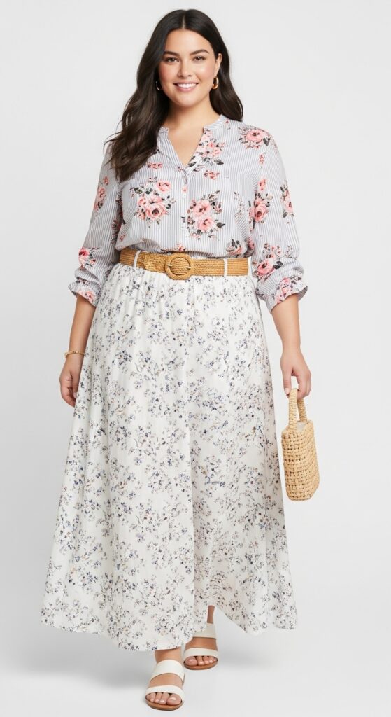 12 Chic Plus-Size Easter Outfits That Will Have You Feeling Fabulous 7 Maxi Skirt and Floral Blouse Light and Flowing