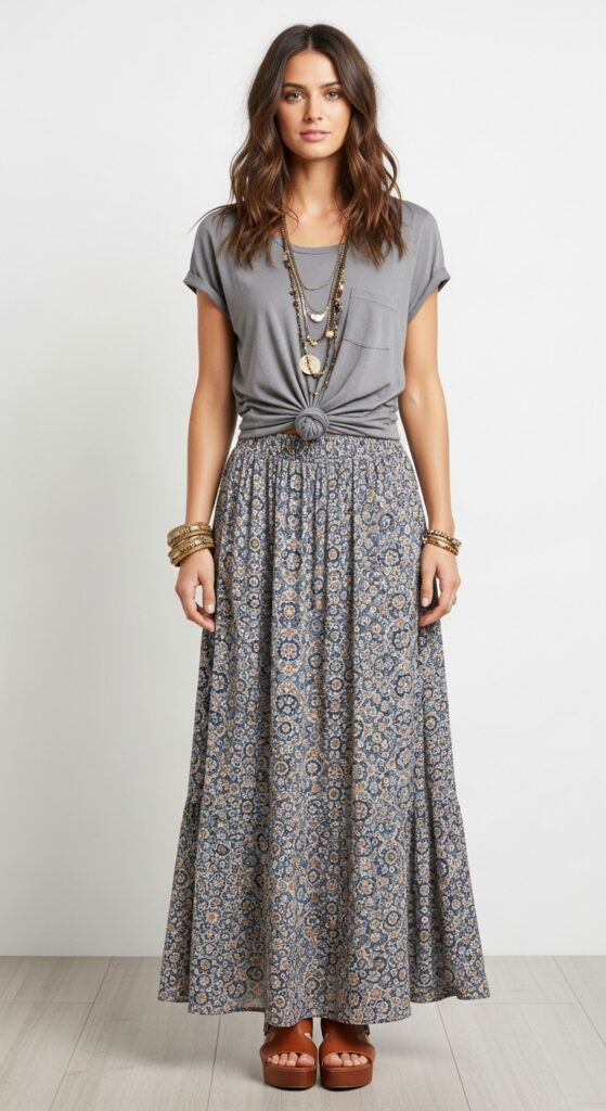 Maxi Skirt and Tucked-In T-shirt