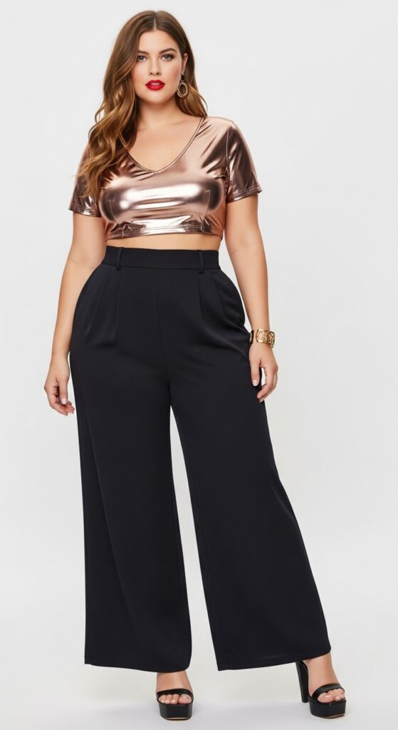 Metallic Crop Top and Palazzo Pants