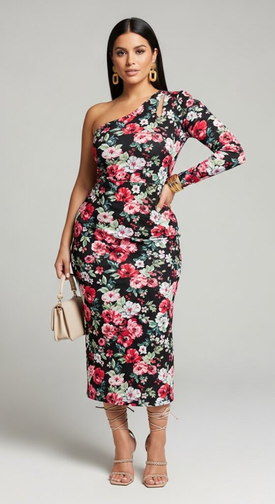 Mexico Outfit Guide: 33 Stylish Vacation Looks for U.S. Women in 2025 25 Mexico City Heat Floral One-Shoulder Midi Dress