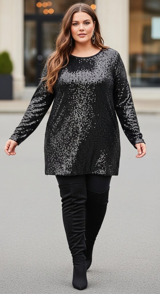 Midnight Sparkle Sequin Dress-Shirt