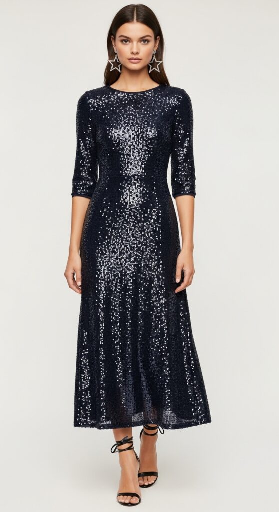 Midnights Era Navy Sequin Midi Dress
