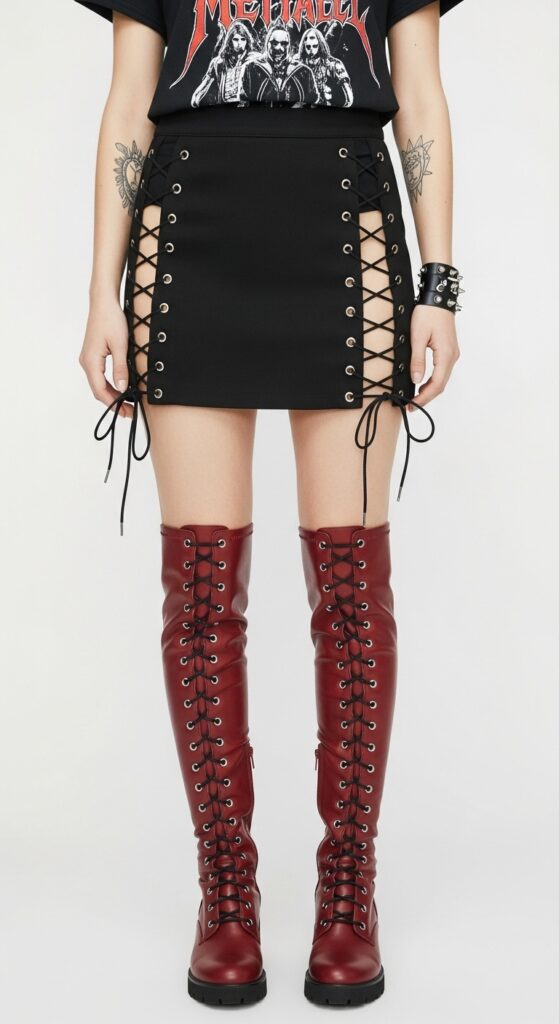 Metal Concert Outfit Ideas 10 Mini Skirt with Lace-Up Detail